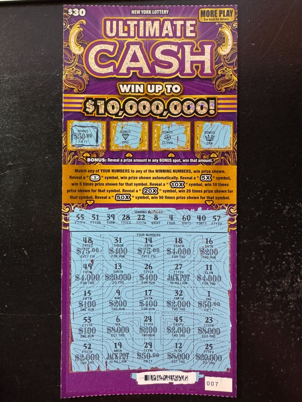 LUCKY NY SCRATCH-OFF $30 LOTTERY, NO VALUE, NO$, ULTIMATE CASH, WON $50, WINNER. LUCKY NY SCRATCH-OFF $30 LOTTERY, NO VALUE, NO$, ULTIMATE CASH, WON $50, WINNER.