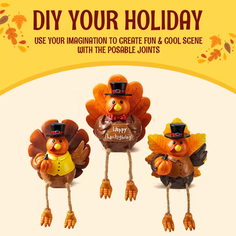 3pc Thanksgiving Resin Turkey Centerpiece: Fall Harvest Table Top Decor