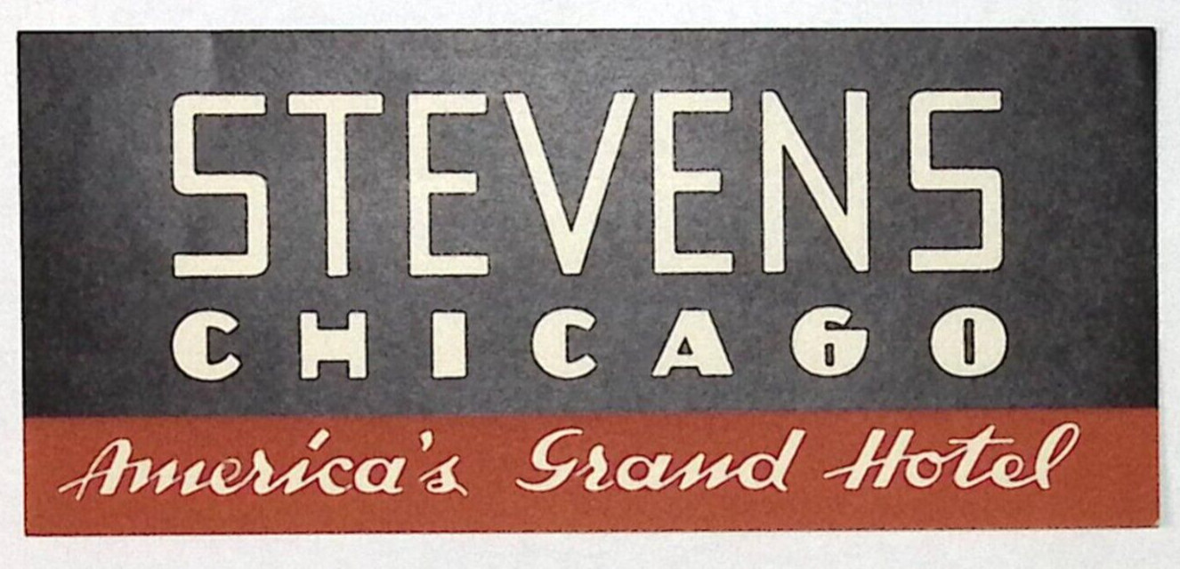 c1950s Stevens Chicago America\'s Grand Hotel Luggage Label Decal 1.75 x 4\