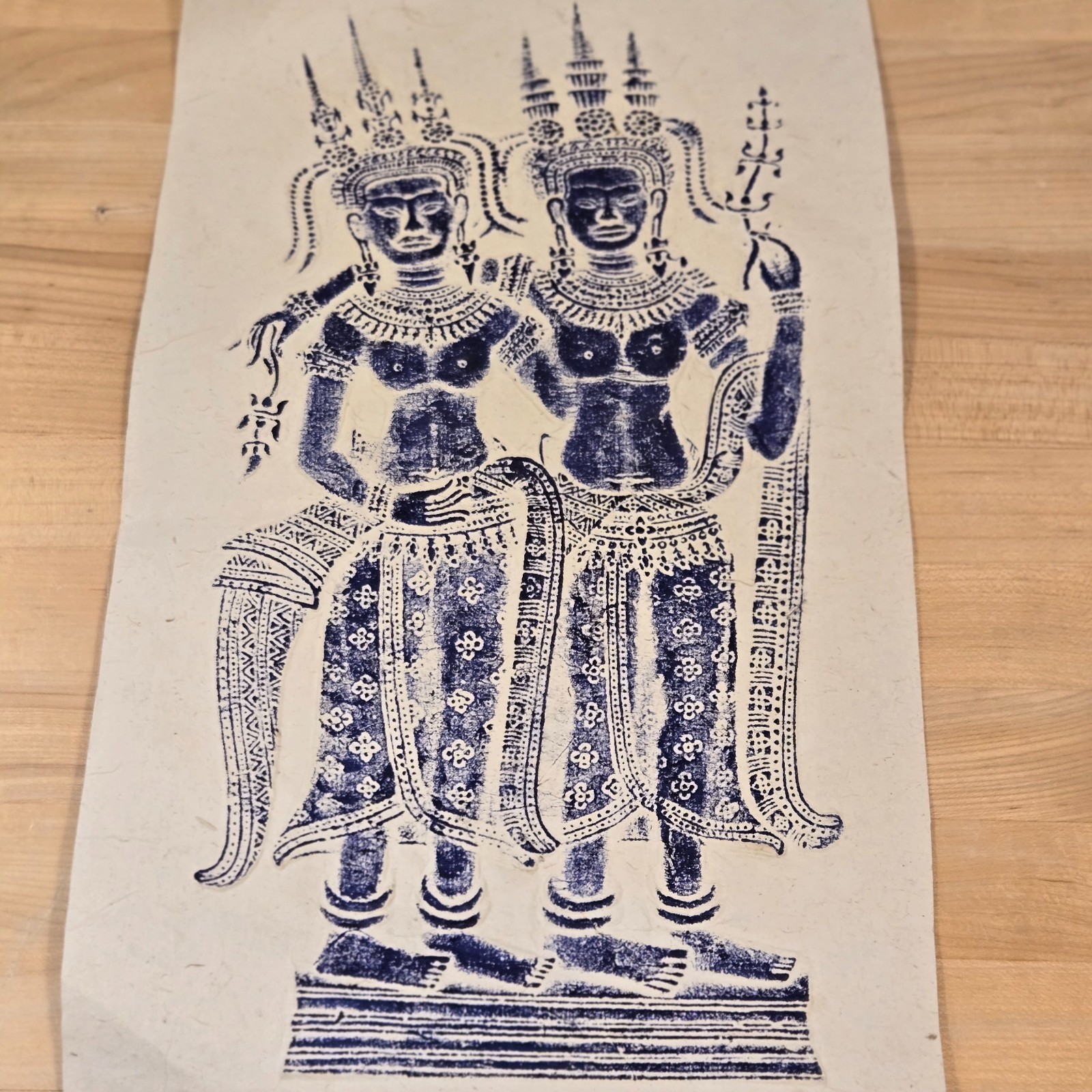 2 Thai Temple Rice Paper Rubbings, 1960's Vintage Thailand Art