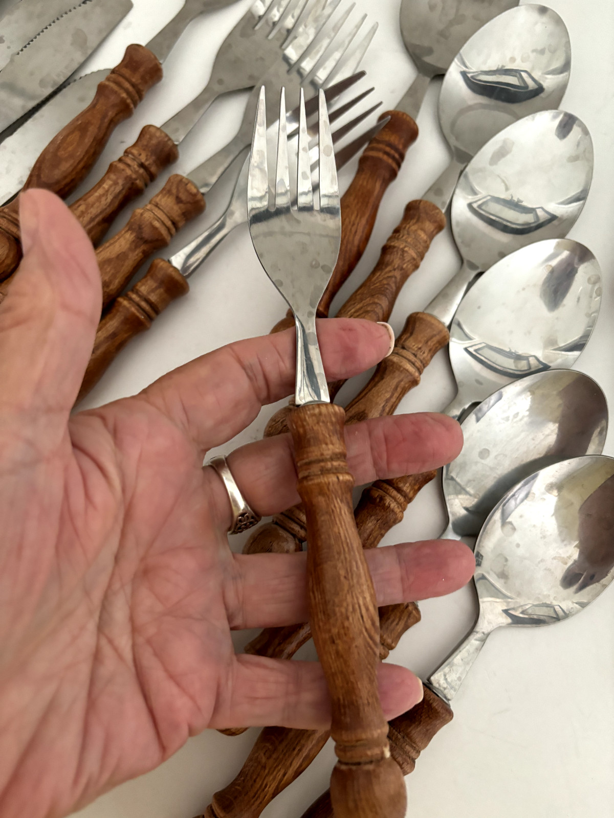 LOT of 41 Vtg Round WOOD Stainless Steel OLD HOMESTEAD Flatware TAIWAN Wooden LOT of 41 Vtg Round WOOD Stainless Steel OLD HOMESTEAD Flatware TAIWAN Wooden