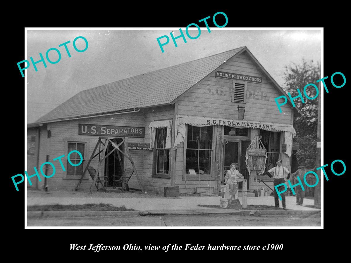 OLD LARGE HISTORIC PHOTO OF WEST JEFFERSON OHIO THE FEDER HARDWARE STORE c1900