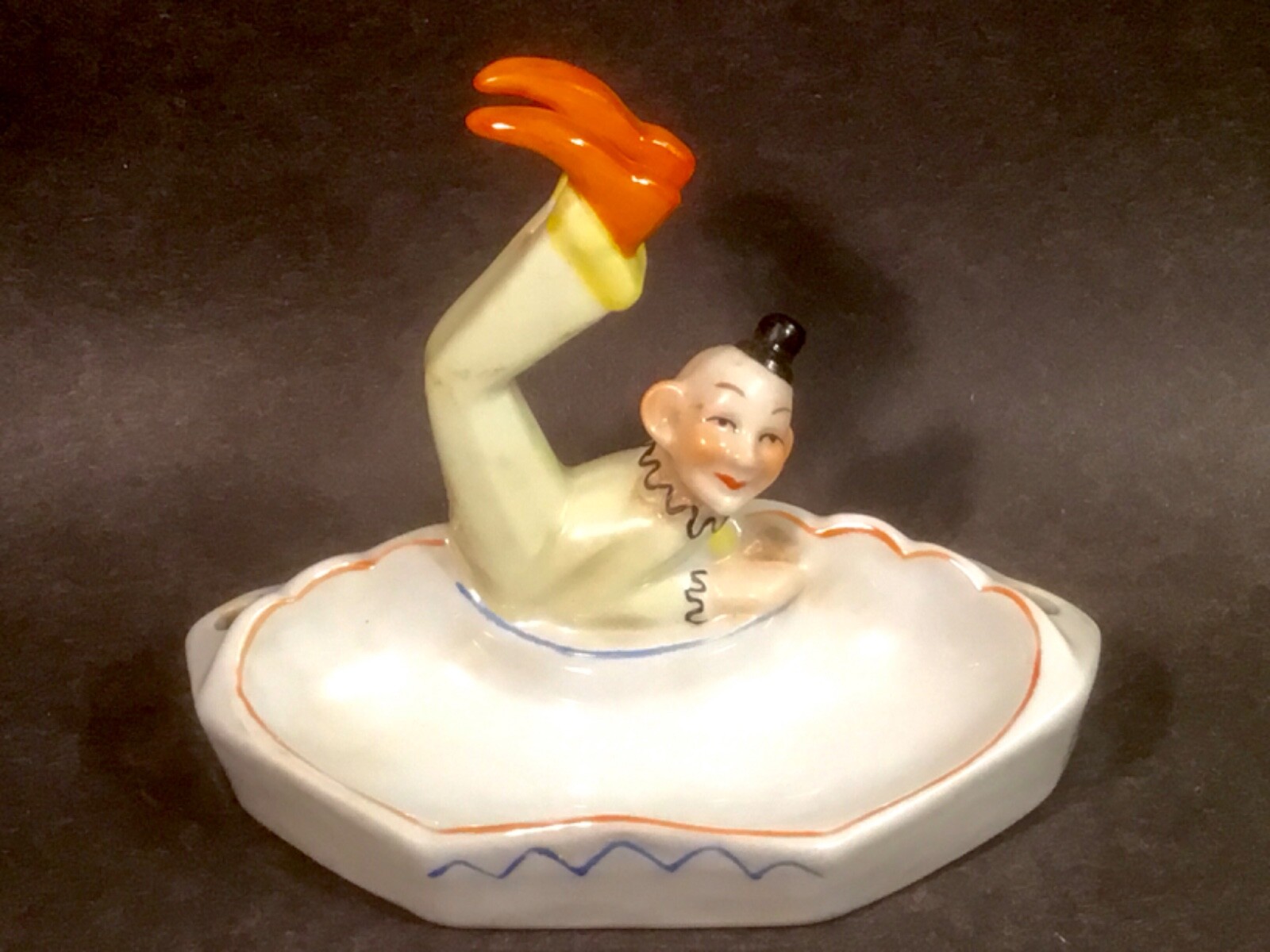 Antique German Porcelain Clown Cigarette Match Holder Ashtray c.1880\'s