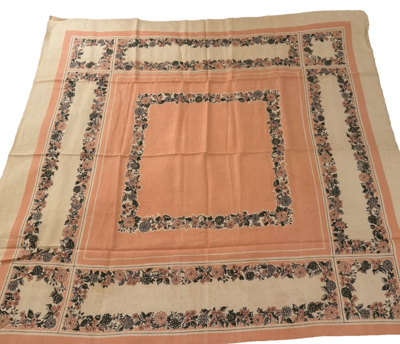 VTG Printed Tablecloth Pastel Peach Pink Green Floral 50\