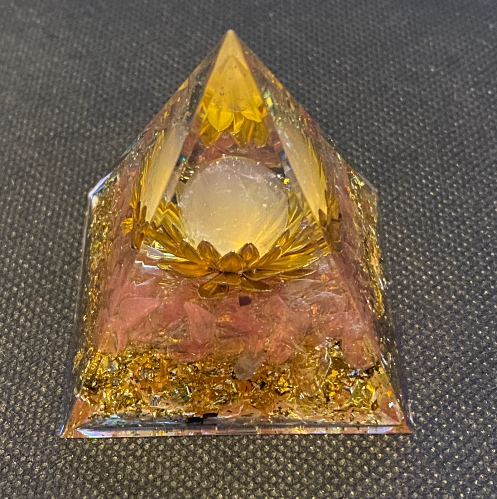 Pyramid Acrylic Paperweight with Gold Flower Scene
