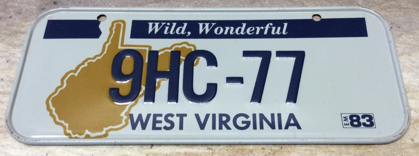 VTG 1983 Metal Bicycle License Plate West Virginia \ VTG 1983 Metal Bicycle License Plate West Virginia \