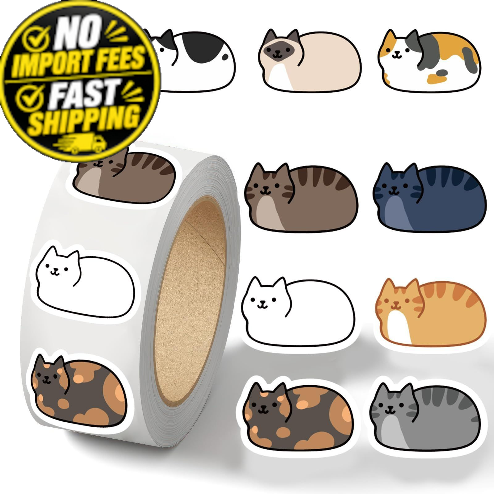 500PCS Cute Cat Stickers Roll 10 Styles Kawaii Cats Multicolor 500PCS Cute Cat Stickers Roll 10 Styles Kawaii Cats Multicolor