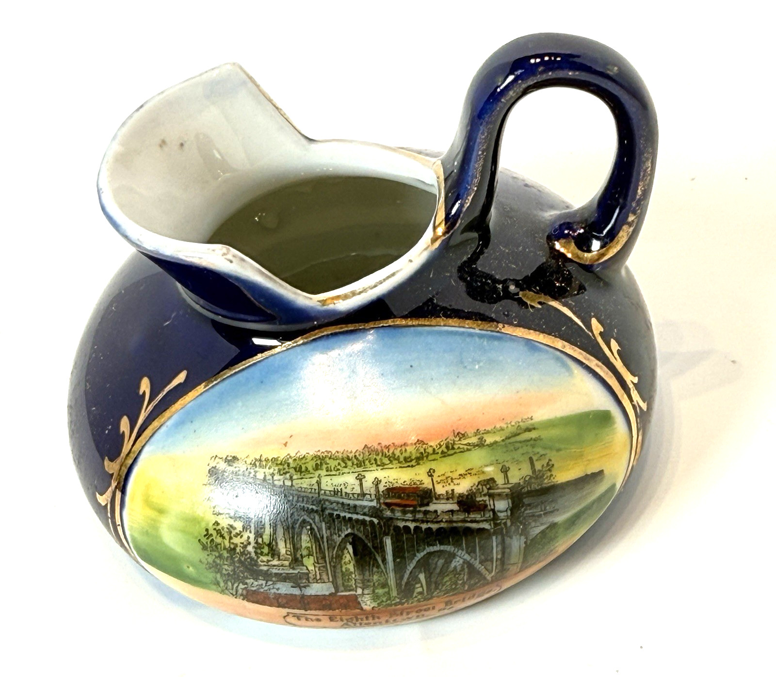 ALLENTOWN Pennsylvania PA Antique 8TH ST BRIDGE Souvenir COBALT CHINA TRINKET ALLENTOWN Pennsylvania PA Antique 8TH ST BRIDGE Souvenir COBALT CHINA TRINKET