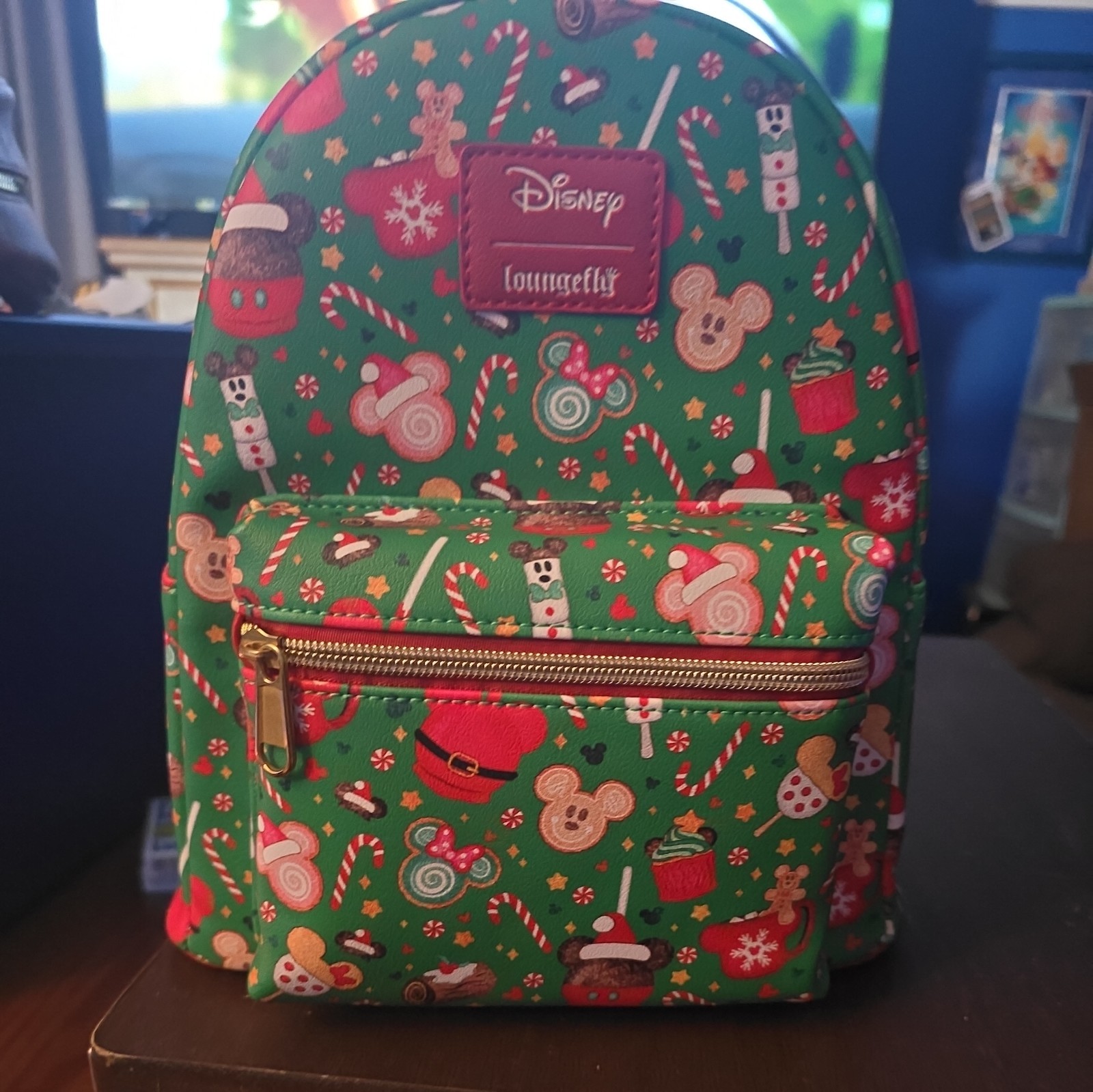 Loungefly Disney Mickey Mouse Holiday Christmas Treats Mini Backpack Green Red