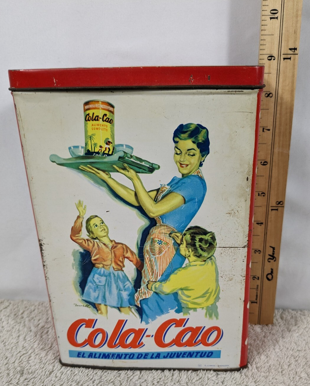 COLA CAO CHOCOLATE Drink Spain HARINA Vtg LITHOGRAPH ADVERTISING METAL CANISTER COLA CAO CHOCOLATE Drink Spain HARINA Vtg LITHOGRAPH ADVERTISING METAL CANISTER