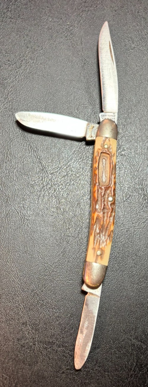 Vintage Craftsman 9553 Pocket Knife 3 Blade Stockman USA Schrade Delrin Handle Vintage Craftsman 9553 Pocket Knife 3 Blade Stockman USA Schrade Delrin Handle