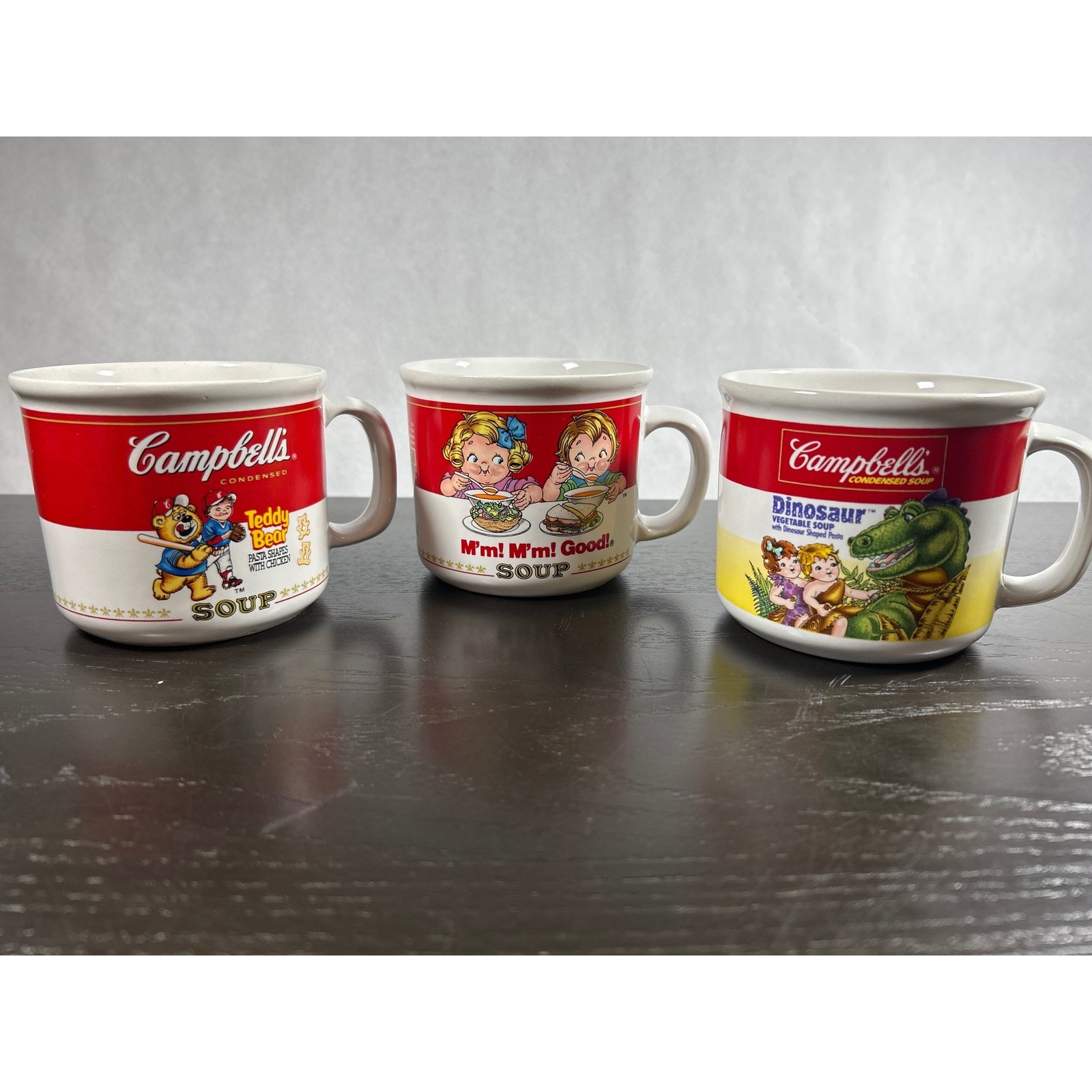 Vintage Campbells Soup Mugs Set of 3 Teddy Bear Dinosaur Campbell Kids 1989 1990 Vintage Campbells Soup Mugs Set of 3 Teddy Bear Dinosaur Campbell Kids 1989 1990