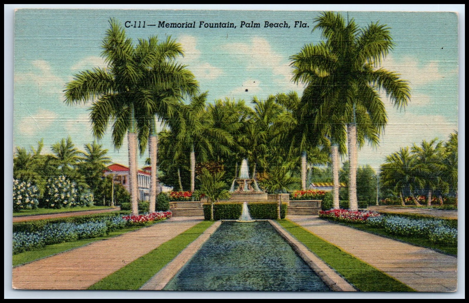 Postcard Memorial Fountain Posted 1946 Palm Beach FL W55