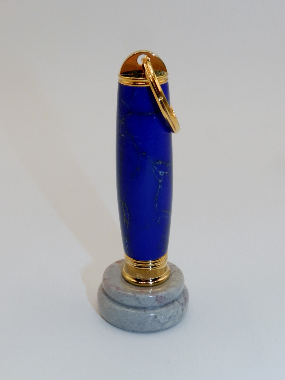 Handmade Secret Compartment Key Chain Knife made with Lapis & Gold TruStone. #65 Handmade Secret Compartment Key Chain Knife made with Lapis & Gold TruStone. #65