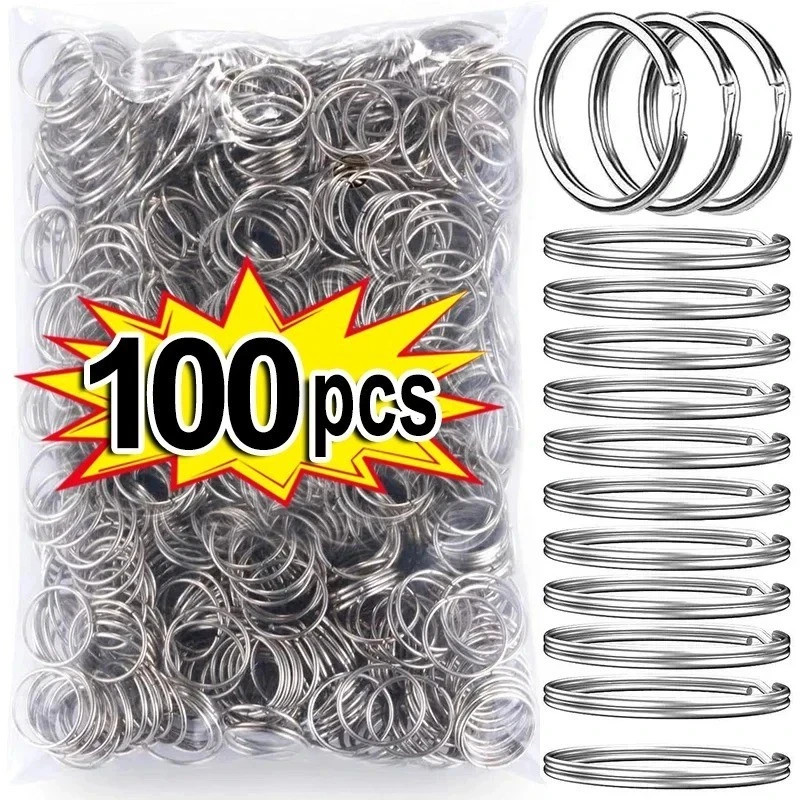 100pcs Stainless Steel Split Key Rings 25mm Round Keychain DIY Findings