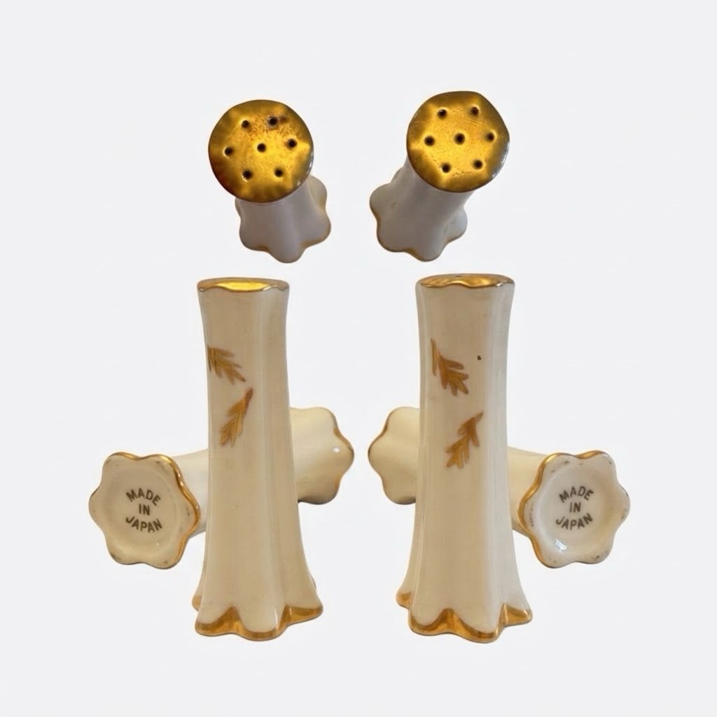 6 Vintage Hutschenreuther Germany Signed Anne W. Breinan Porcelain Gold Shakers
