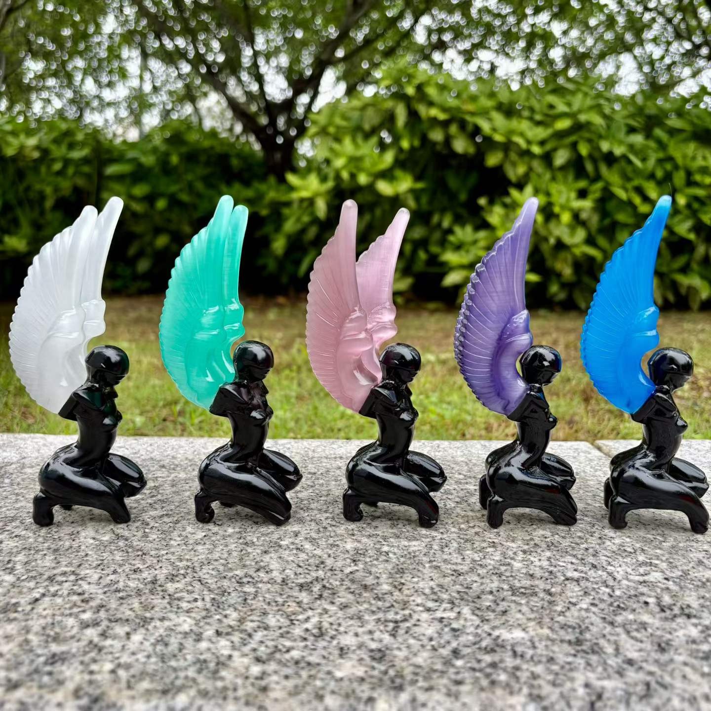 5pc Natural Mix Quartz Carvd Angel Skull Crystal Reiki Healing Decor