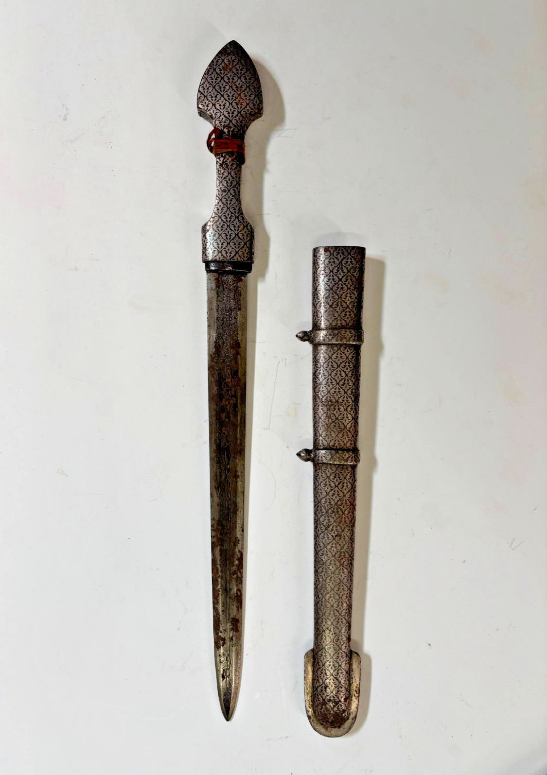 Qama Ottoman Dagger Spear Point Antique Rare Old Collectible Silver Work Sheath