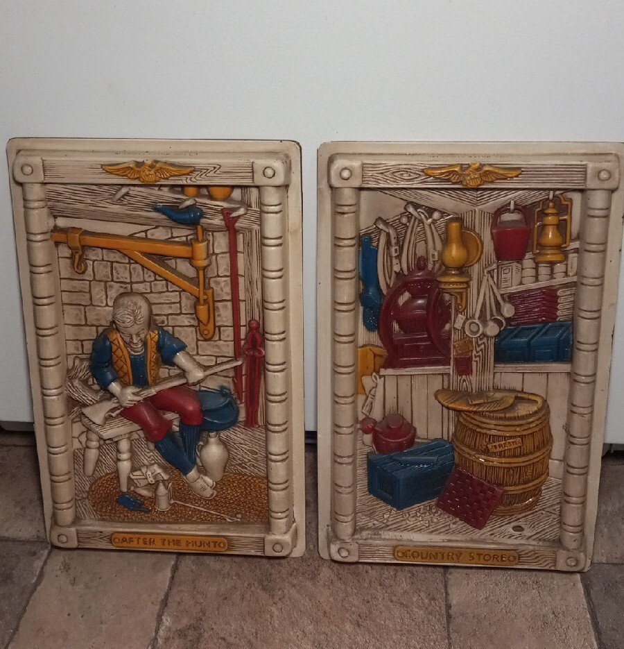 2 Vintage 1960s Miller Studio Celluloid Plastic Decorative 3D Wall Art Hangings 2 Vintage 1960s Miller Studio Celluloid Plastic Decorative 3D Wall Art Hangings