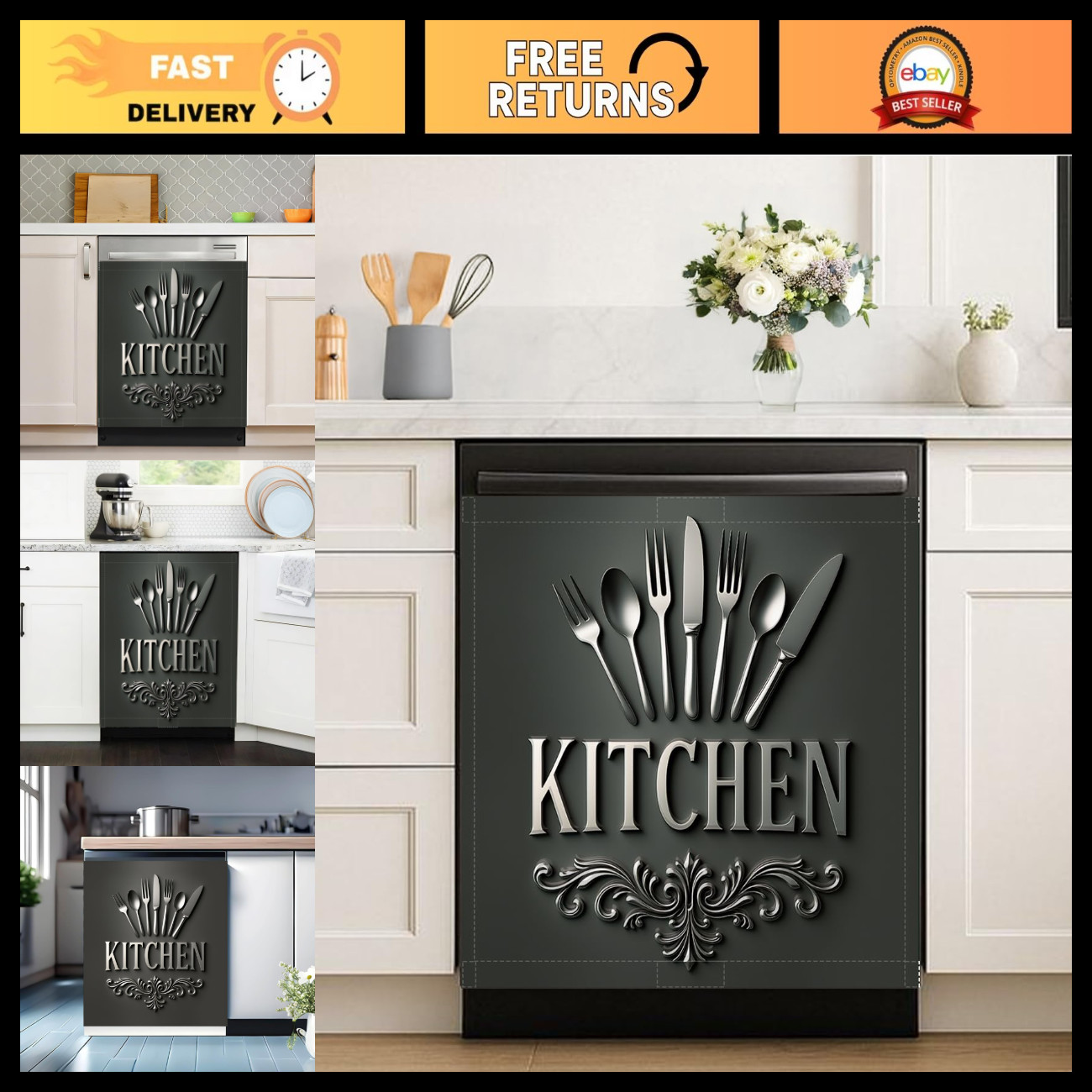 Farmhouse Dishwasher Magnet Cover 23x26 in Black - Kitchen Decor, Fridge Panel D Farmhouse Dishwasher Magnet Cover 23x26 in Black - Kitchen Decor, Fridge Panel D