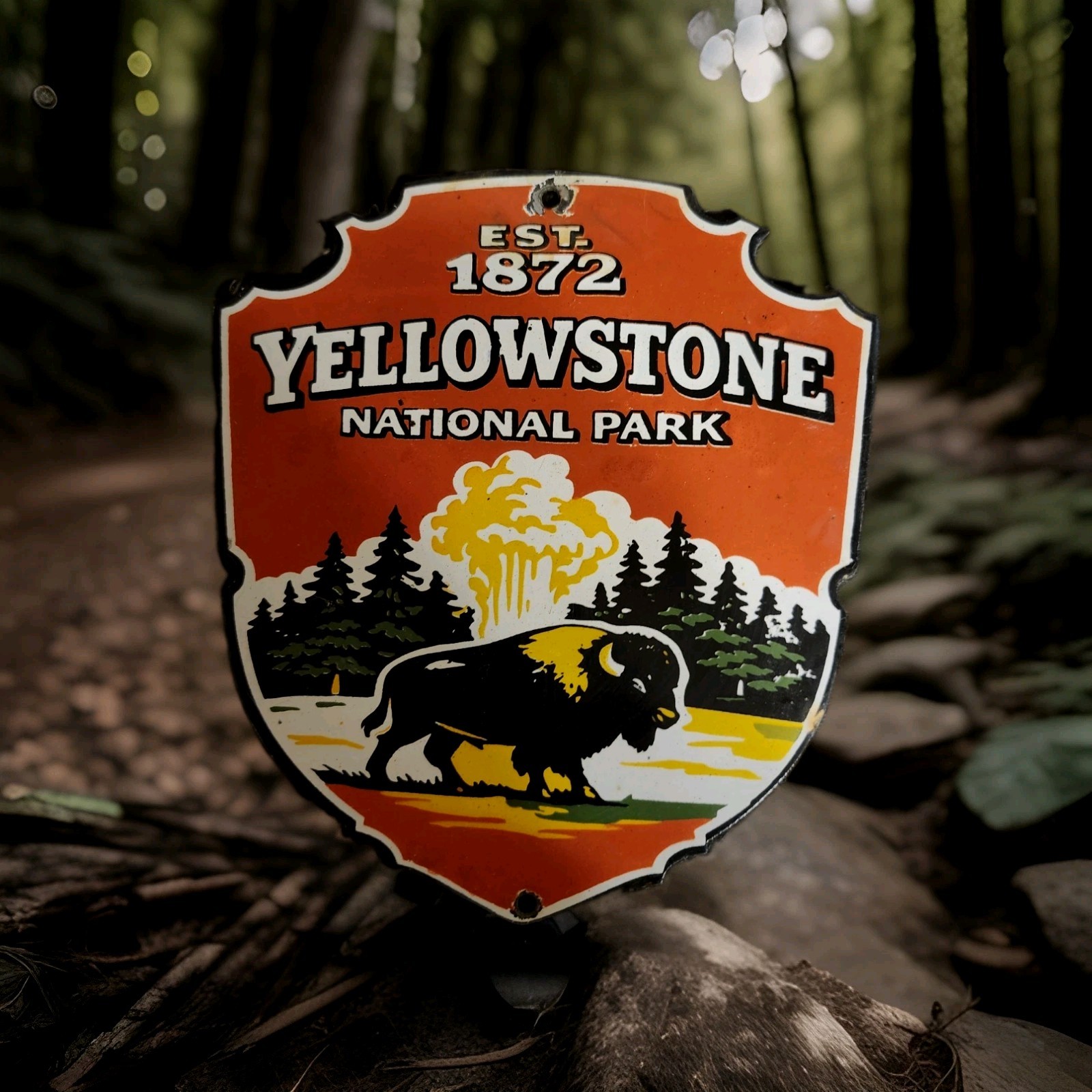 Vintage Yellowstone National Park Porcelain Sign Vintage, Est. 1872, RV Camping Vintage Yellowstone National Park Porcelain Sign Vintage, Est. 1872, RV Camping