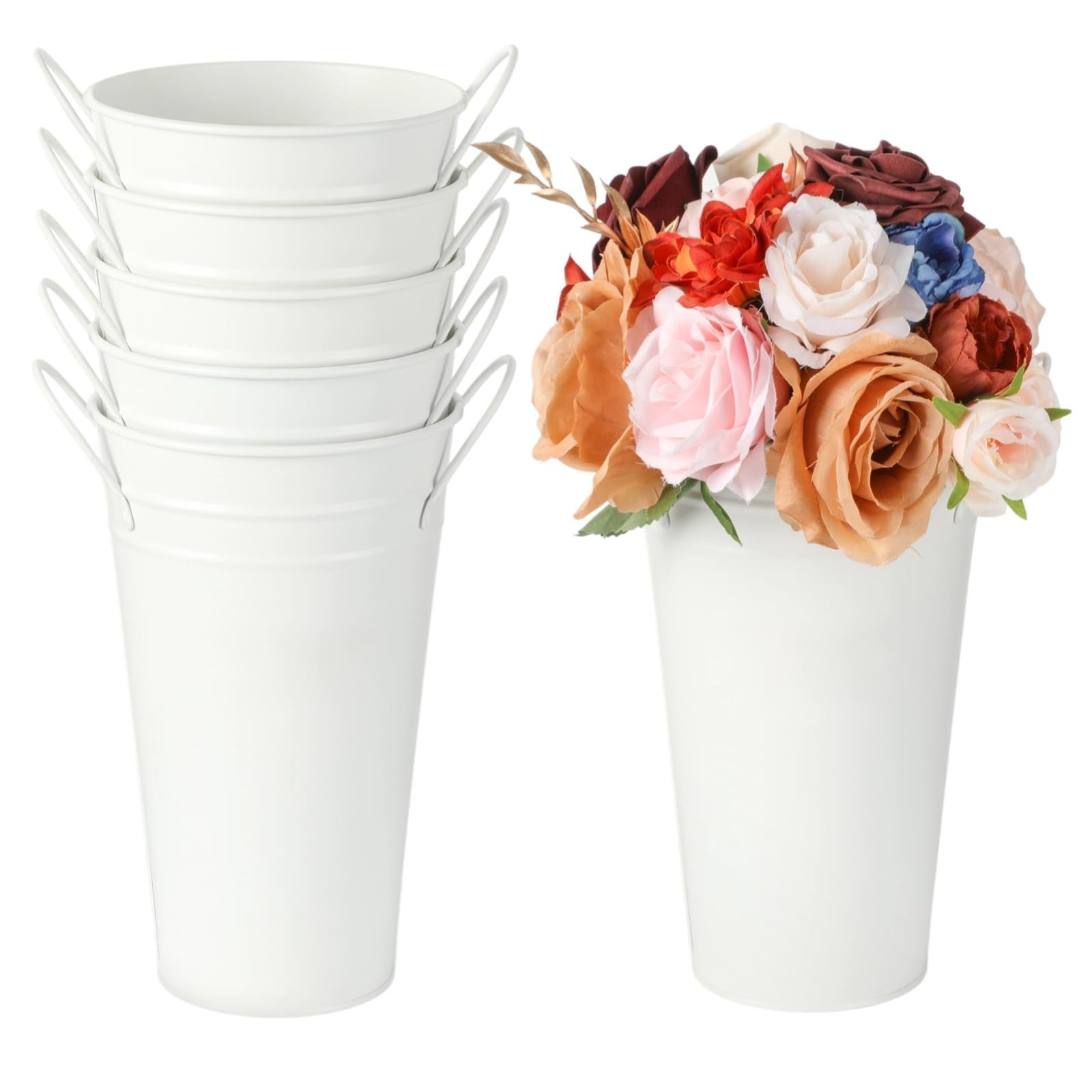 6 Pcs White Galvanized Metal Flower Bucket Vases 7.9 Inches with Handles Rustic 6 Pcs White Galvanized Metal Flower Bucket Vases 7.9 Inches with Handles Rustic