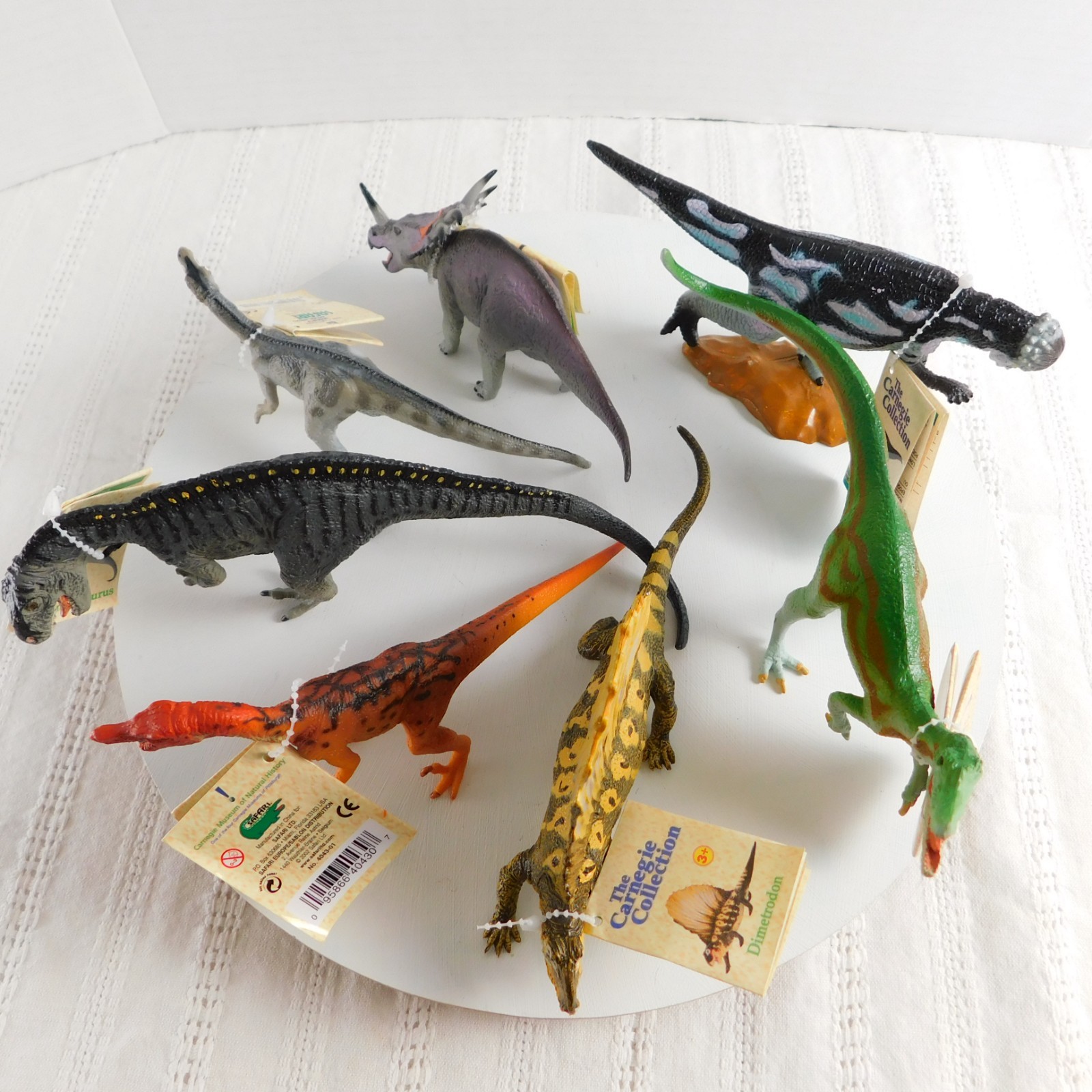 Safari Carnegie Dinosaur Lot of 7, Vintage Tagged 1990-2002 Dimetrodon Toys NEW