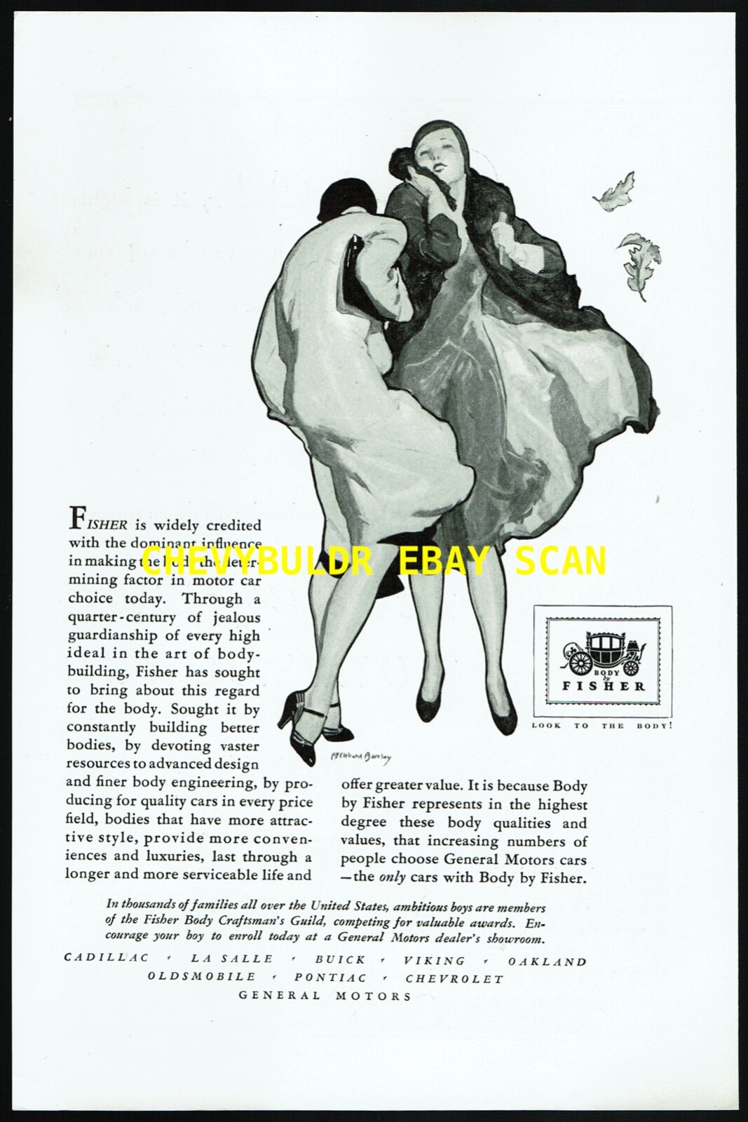 1930 GM\'s Body by Fisher Vintage Depression Era Ad \