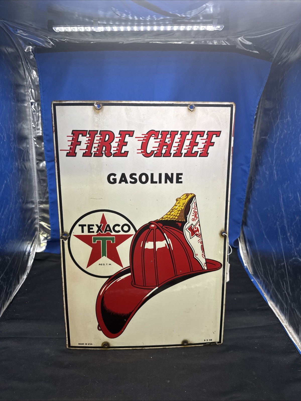 1956 Texaco Fire Chief Gasoline Porcelain sign Original 12” x 18” C