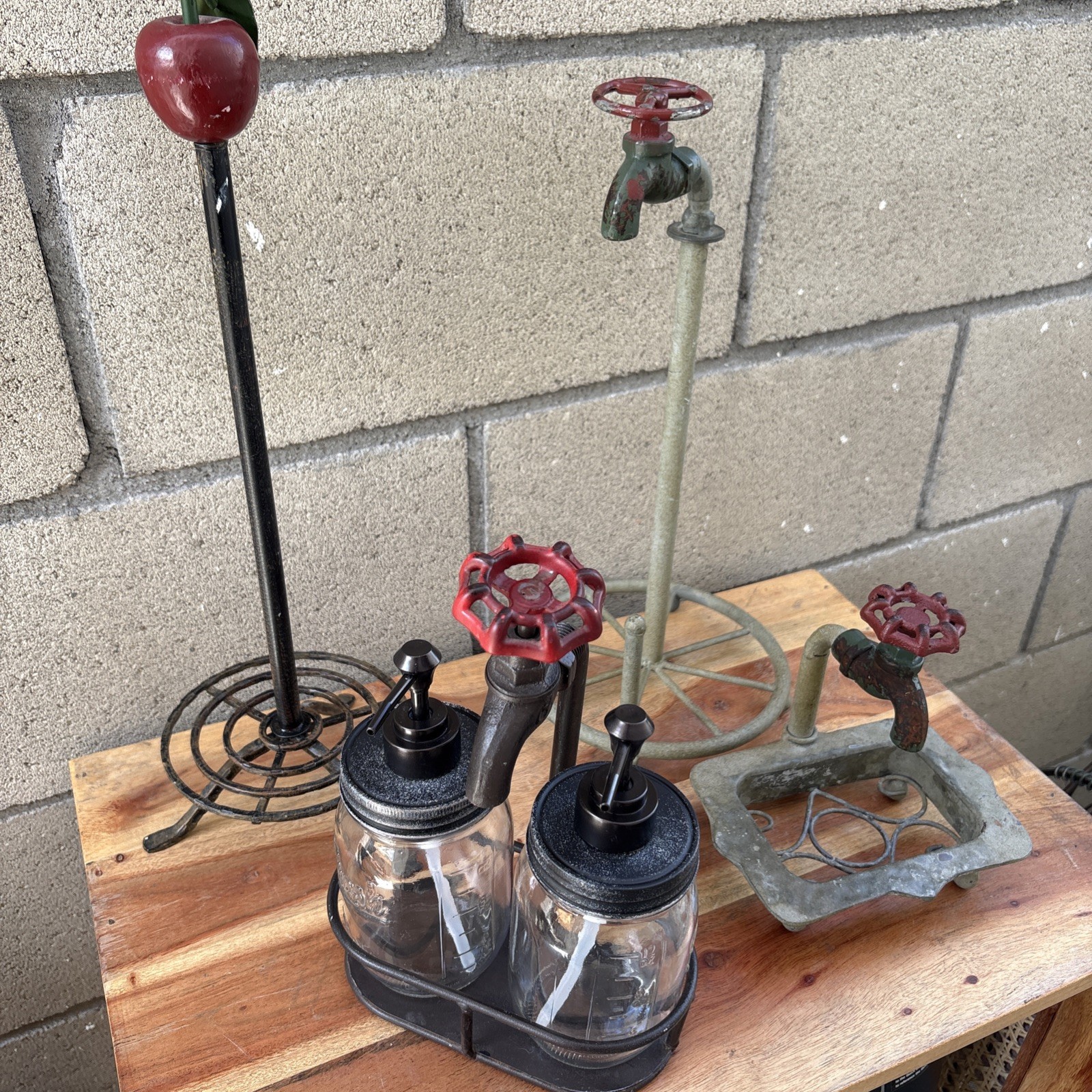 Vintage Metal Industrial Faucet/Spigot Novelty Candle Holders Multicolor Lot 3