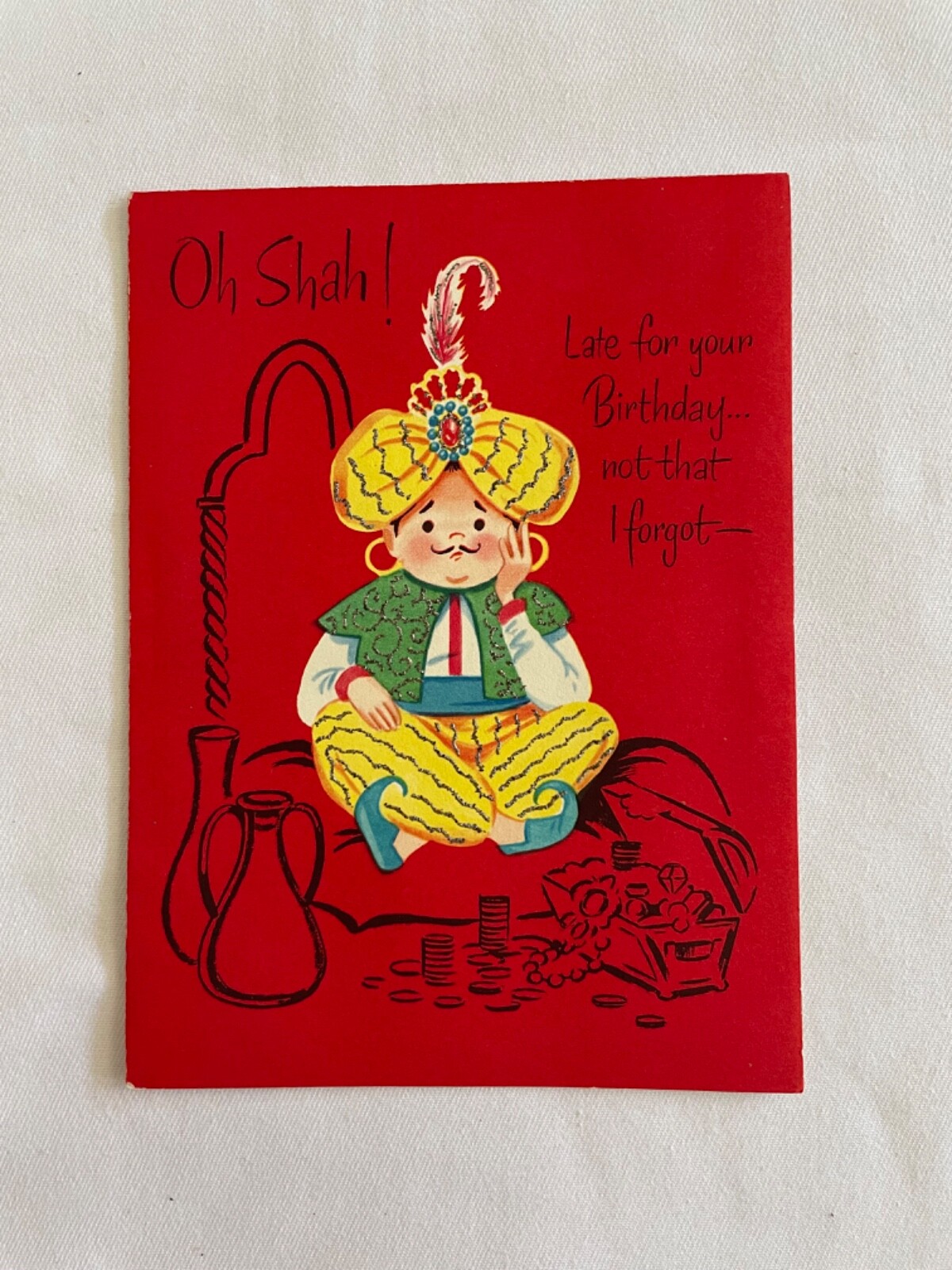 VTG 1957 Vintage Belated Birthday Card…Great Graphics