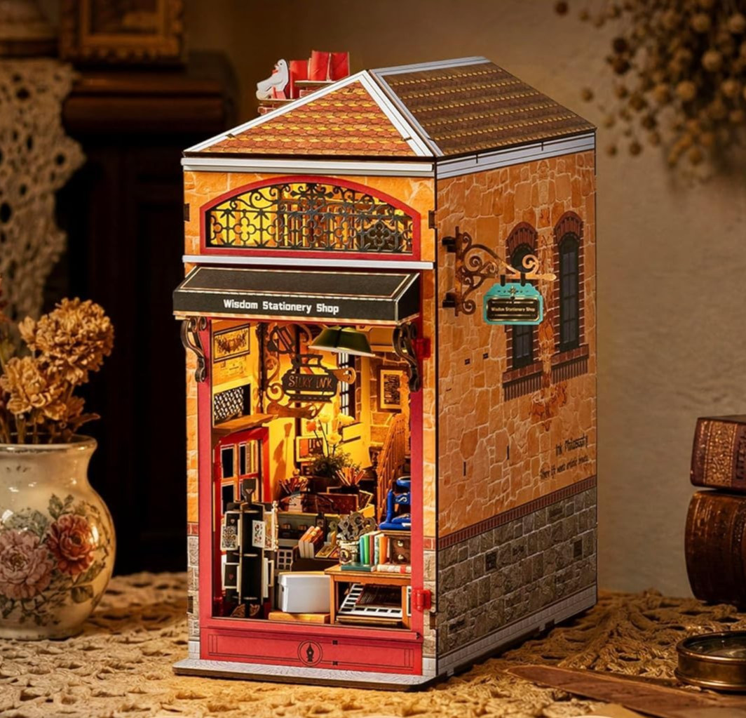 Rolife Wisdom Stationery Shop Booknook Model Kits DIY Miniature House Book Nook Rolife Wisdom Stationery Shop Booknook Model Kits DIY Miniature House Book Nook