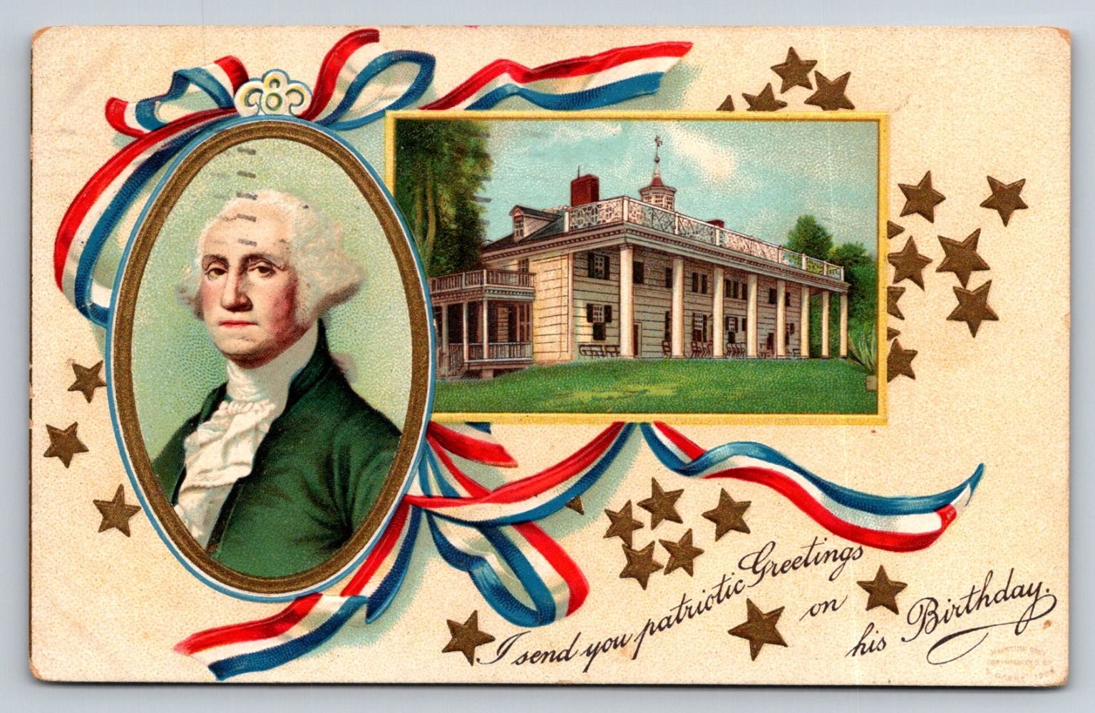 1910 George Washington Birthday Mount Vernon Patriotic Postcard