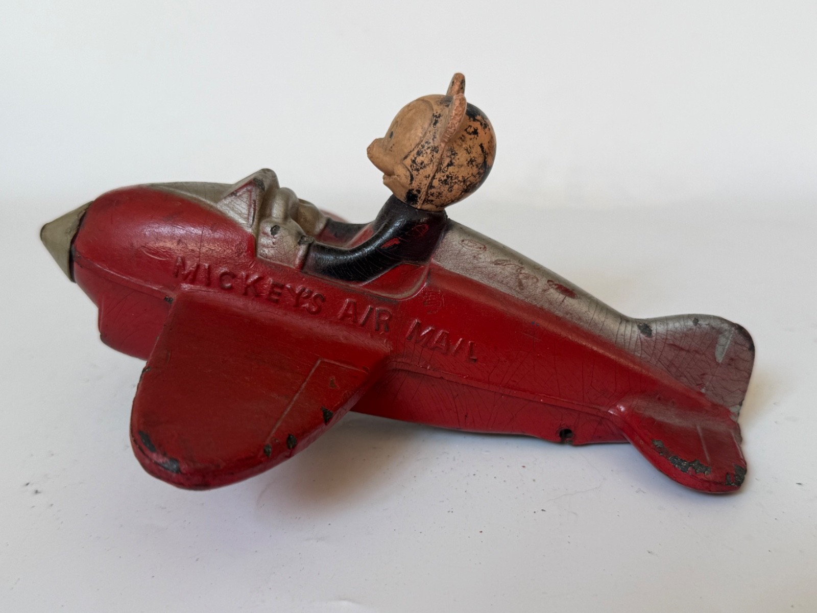 Vintage hard rubber plane with Mickey Mouse ,Mickey's Air Mail toy, 1930's