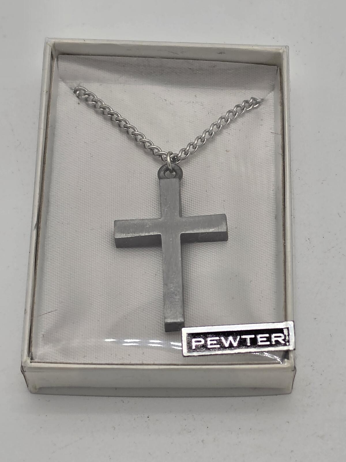NOS Vintage Pewter Cross Necklace 22