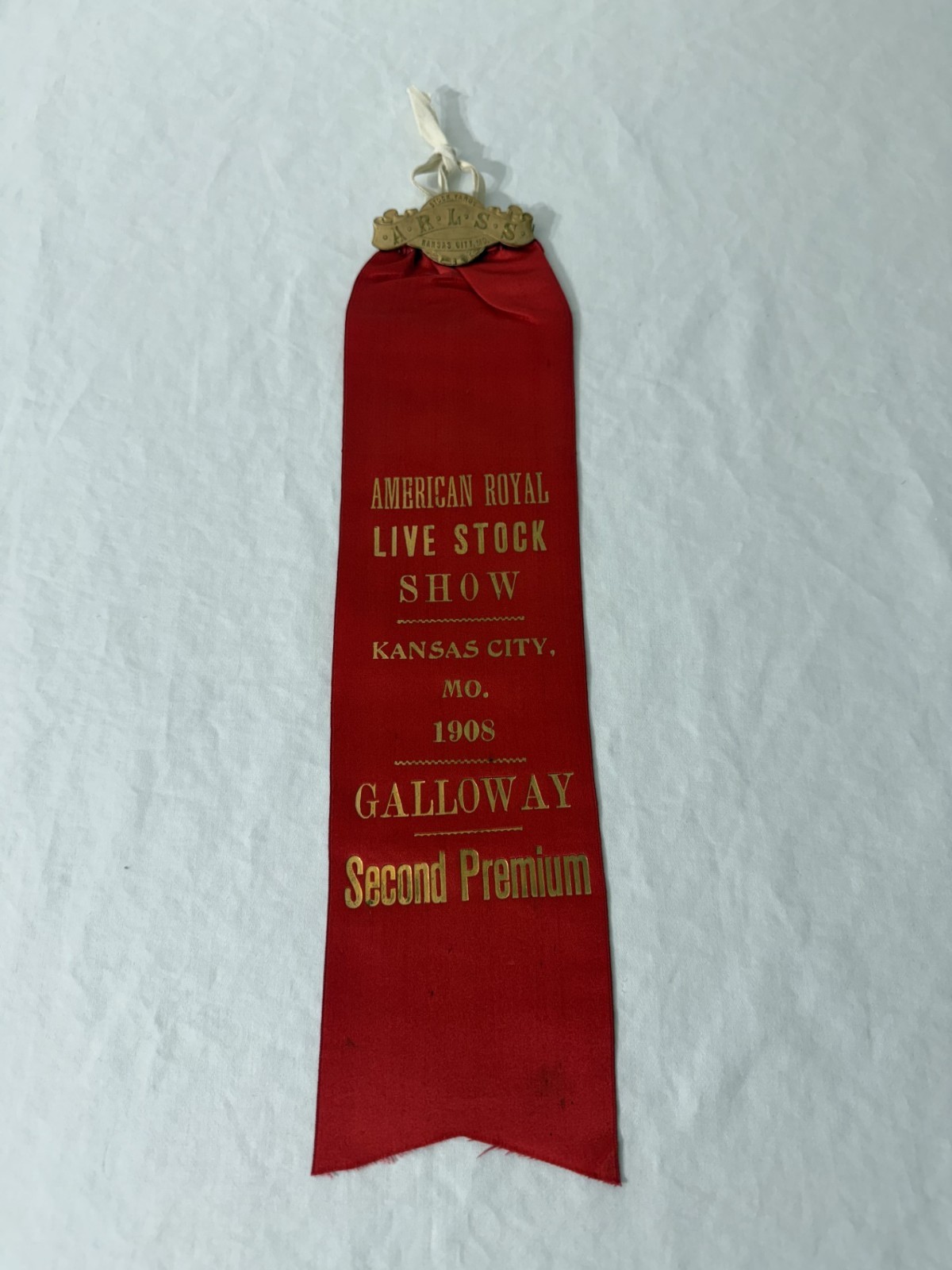 American Royal Livestock Show Kansas City MO 1908 Galloway 2nd Premium Ribbon American Royal Livestock Show Kansas City MO 1908 Galloway 2nd Premium Ribbon