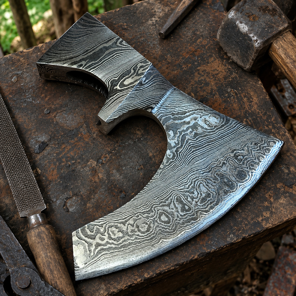 Damascus Steel Axe Head Viking Bearded  Style 2lb