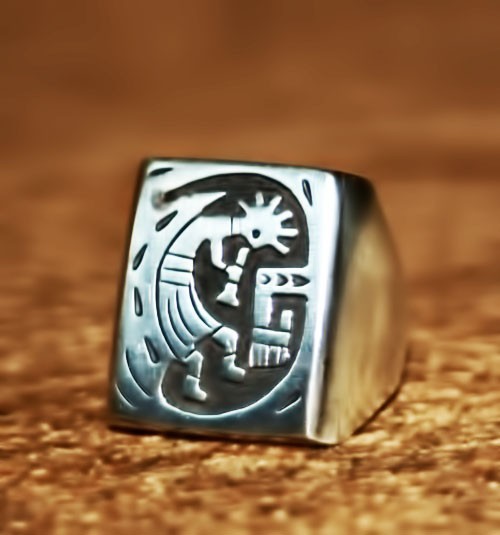 Vintage Native American Sterling Silver Kokopelli Men\'s Ring Sz 10, 11