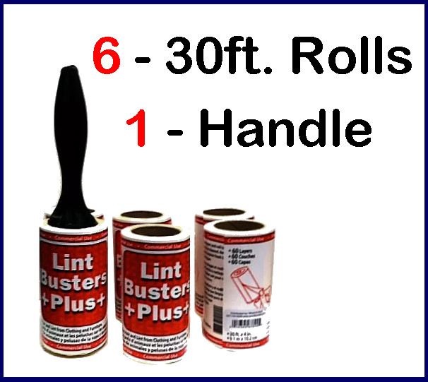 Lint Buster Rollers 6 - 30 Feet long NOT sheets Stickiest Paper ~ Made in USA
