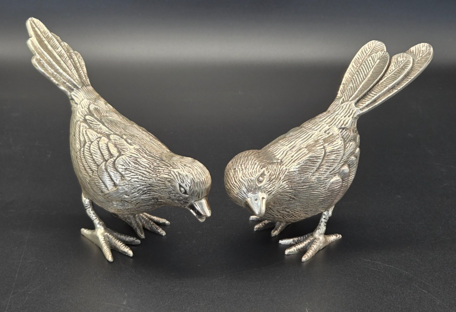 Vintage EPNS Lacquer Silver Plate Pair Of Wren Birds Figurines, 5 Vintage EPNS Lacquer Silver Plate Pair Of Wren Birds Figurines, 5