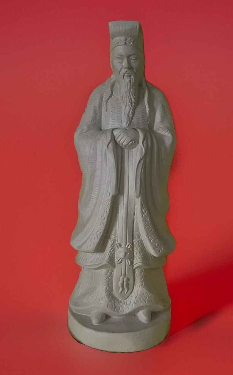Large Chinese Porcelain Kongzi Confucius Statue Mold White Vintage Large Chinese Porcelain Kongzi Confucius Statue Mold White Vintage