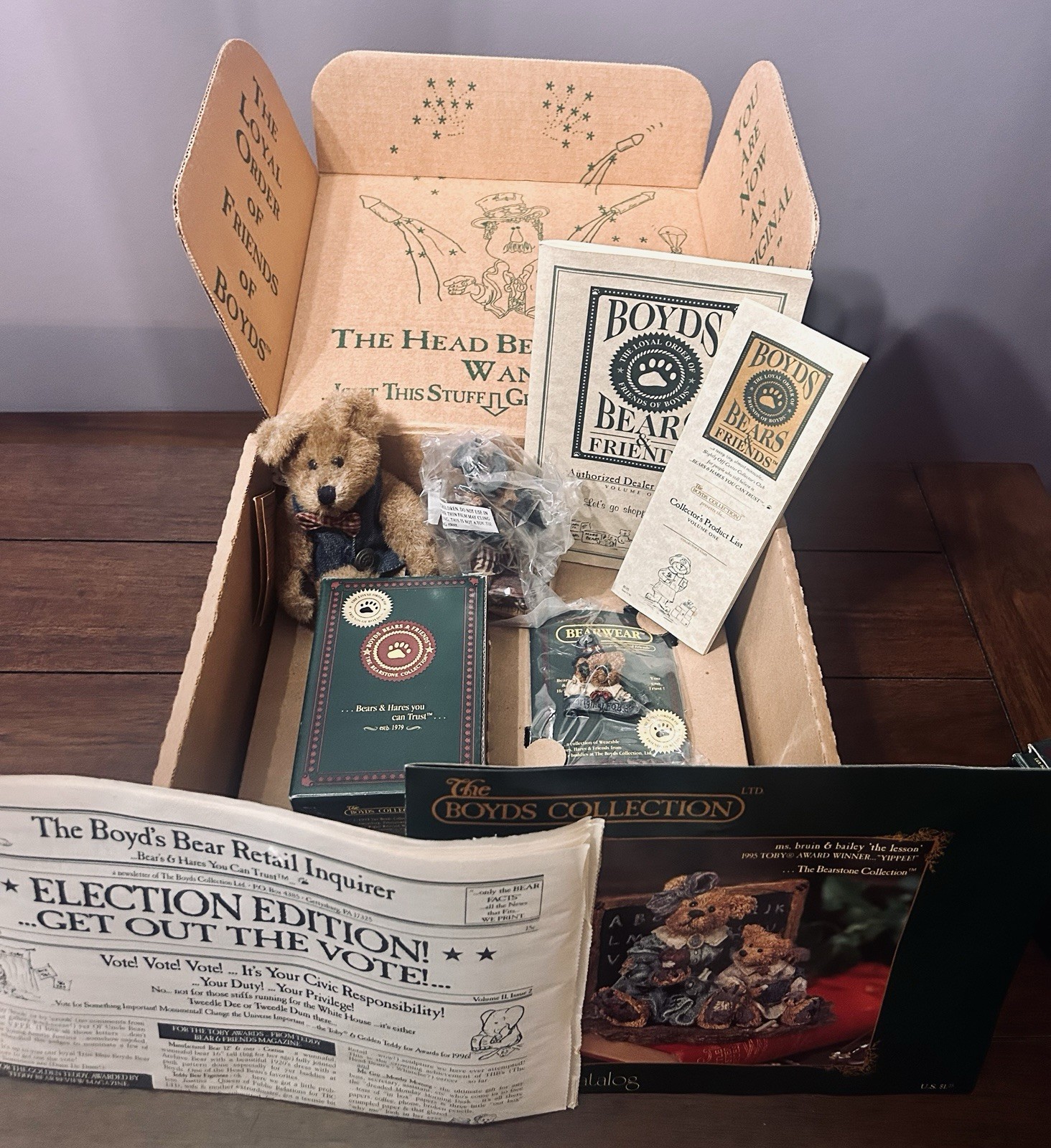 Boyds Bears Original FOB 1996 1997 Collector Club Box Uncle Elliot Bearstone Lot