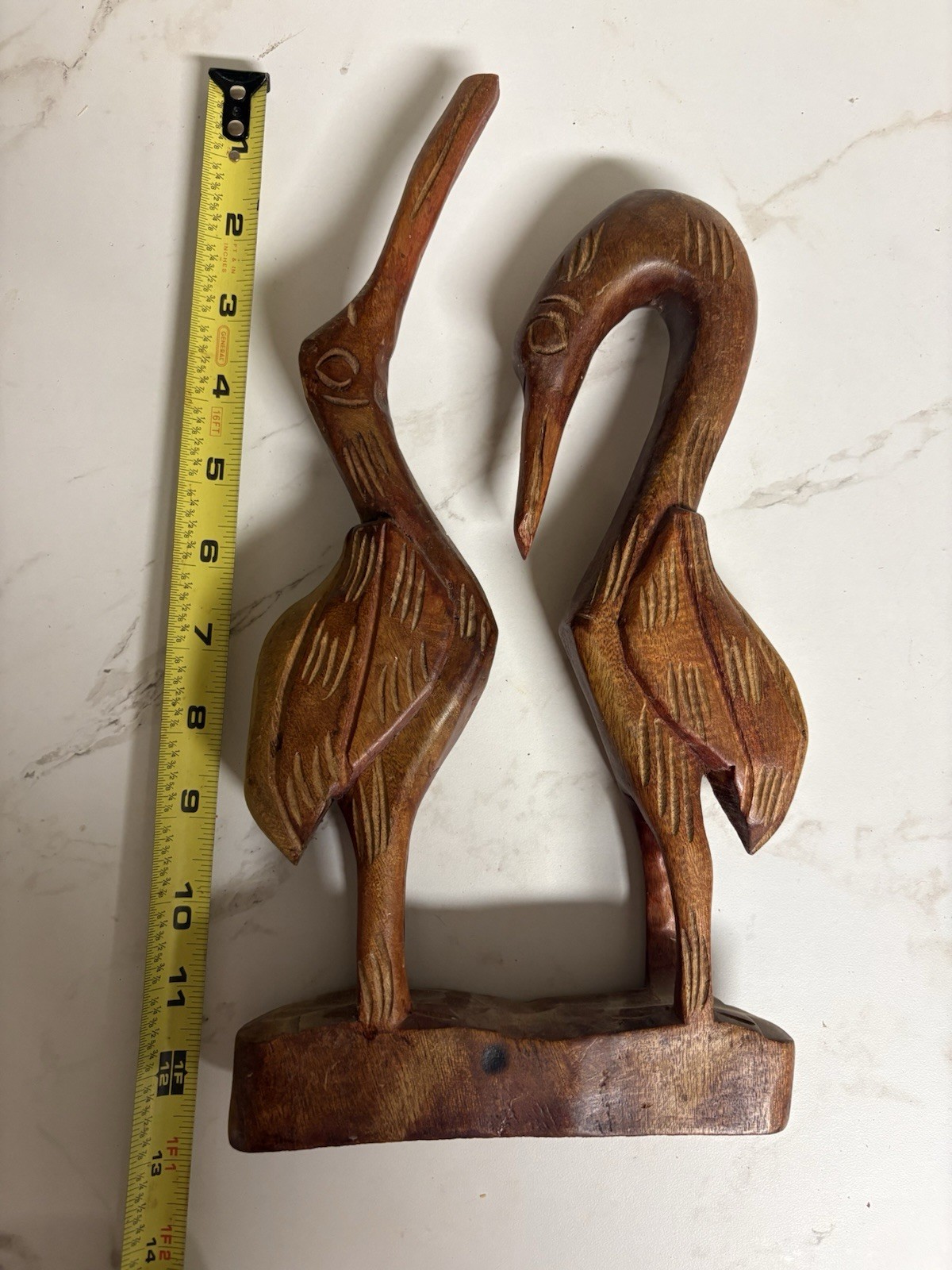 Vintage Hand Carved Wood Pair of Cranes Herons Figurine on Base 11” Folk Art Vintage Hand Carved Wood Pair of Cranes Herons Figurine on Base 11” Folk Art