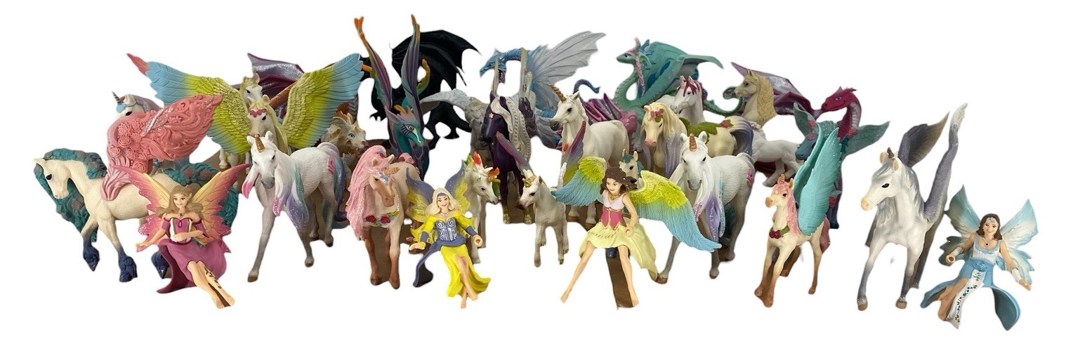 Huge Lot Of 35 Mythical Schleich & Safari Unicorns, Fairies & Dragons