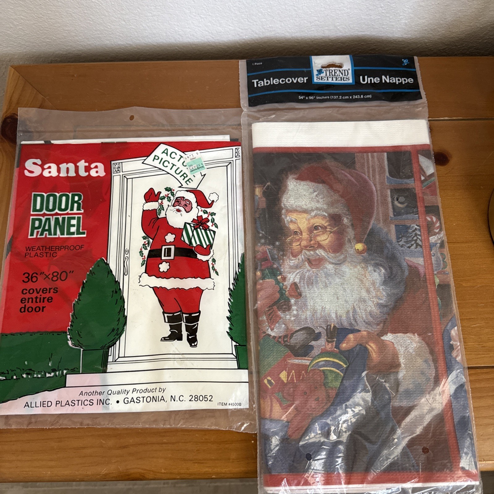 Lot-2 New VTG Plastic SANTA Door Panel 36x80 And Table Cover Christmas 54x96
