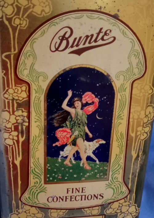 BORZOI DOG & DIANA THE HUNTRESS TIN CANDY BOX 10\