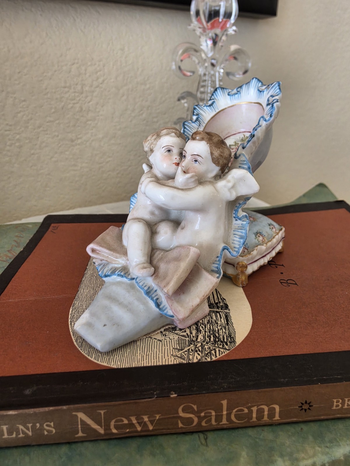 Antique Meissen Porcelain Cherubs Slipper Figurine 1850s Crossed Swords 4