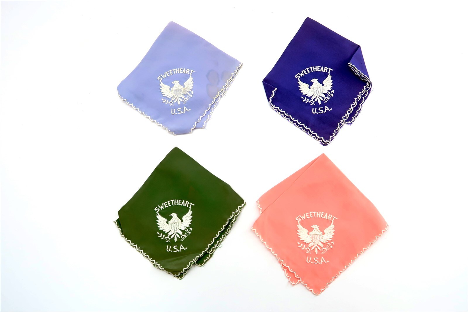 Lot of 4 WWII Sweetheart USA Silk Handkerchief Hankies US Home Front 9\