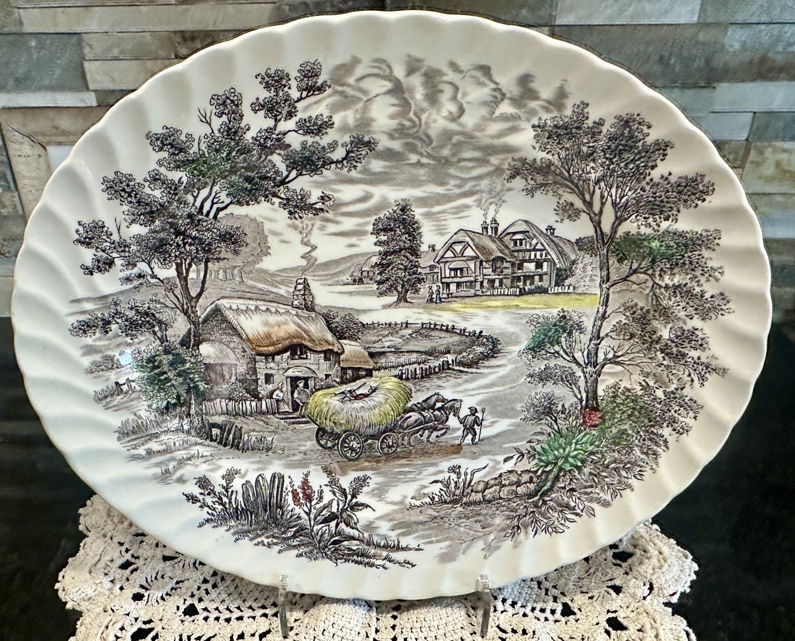 Yorkshire Staffordshire Ironstone Platter 16” Hand Engraved Cottage Yorkshire Staffordshire Ironstone Platter 16” Hand Engraved Cottage