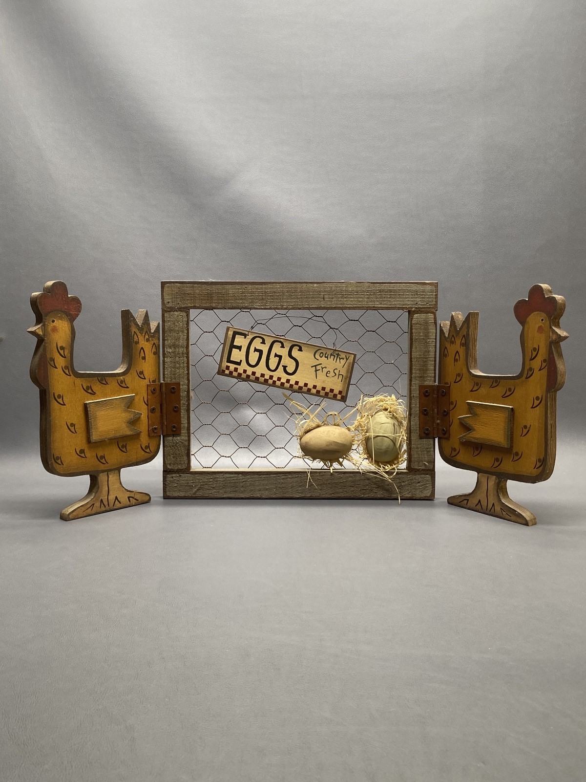 Primitive Country Wood Chicken Hinged Screen Eggs Country Fresh Sign Farmhouse